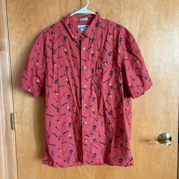 Duluth Trading Co Other - Duluth Trading Mens M Relaxed Fit Short Sleeve Button Up Grill BBQ Print Shirt